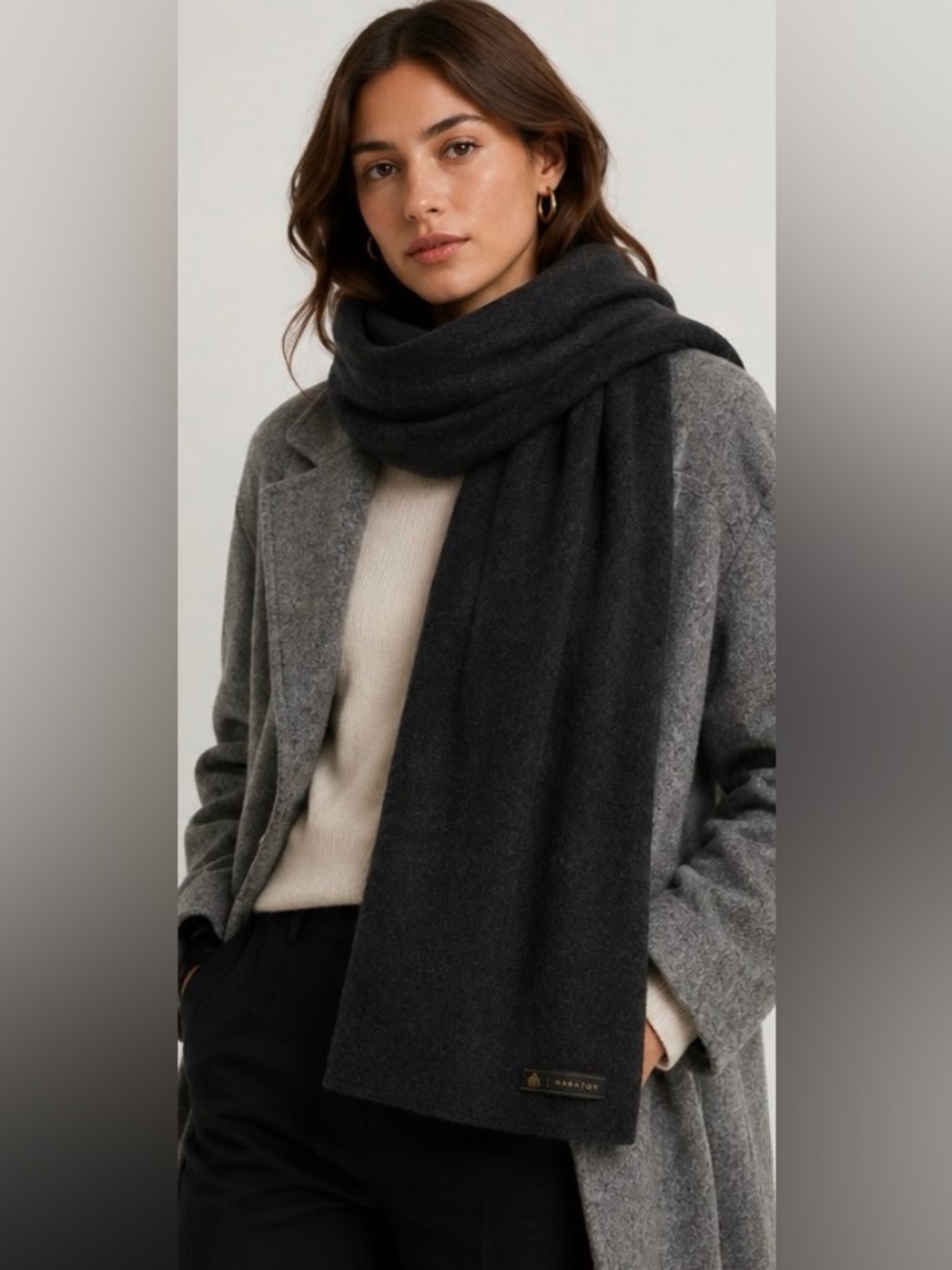Babaton Aritzia Wool Cashmere Blend Charcoal Grey Scarf Quiet Luxury